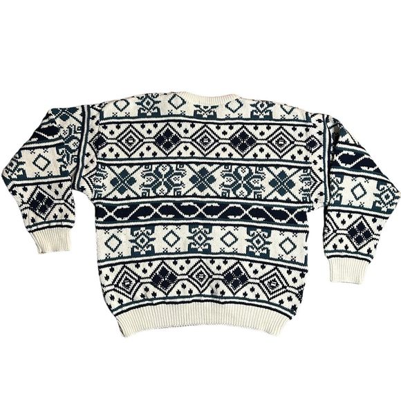 Vintage Eddie Bauer Cable Knit Sweater Mens XL Made in‎ USA Blue White Nordic - Picture 2 of 8